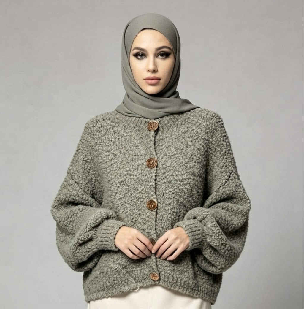 Bouclé-Strickjacke