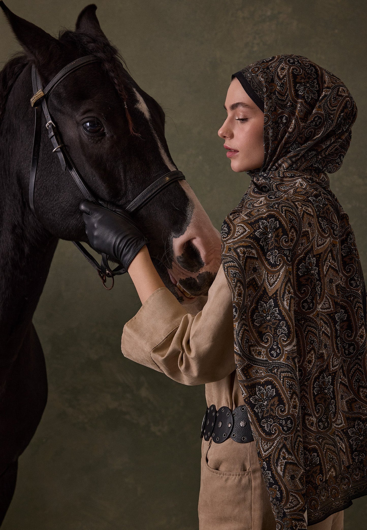 Vintage Echo gemusterter Hijab Nude